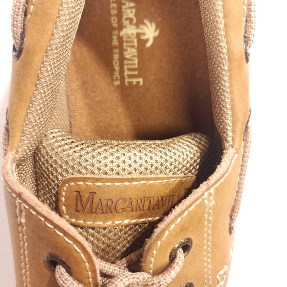 Margaritaville Mens 8.5 Brown Leather Mesh Anchor Lace Up Boat Shoes NWOB